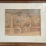 Peinture ancienne aquarelle sud de la France février 48