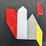 Peinture à l’huile abstraite suédoise vintage du milieu du siècle, encadrée