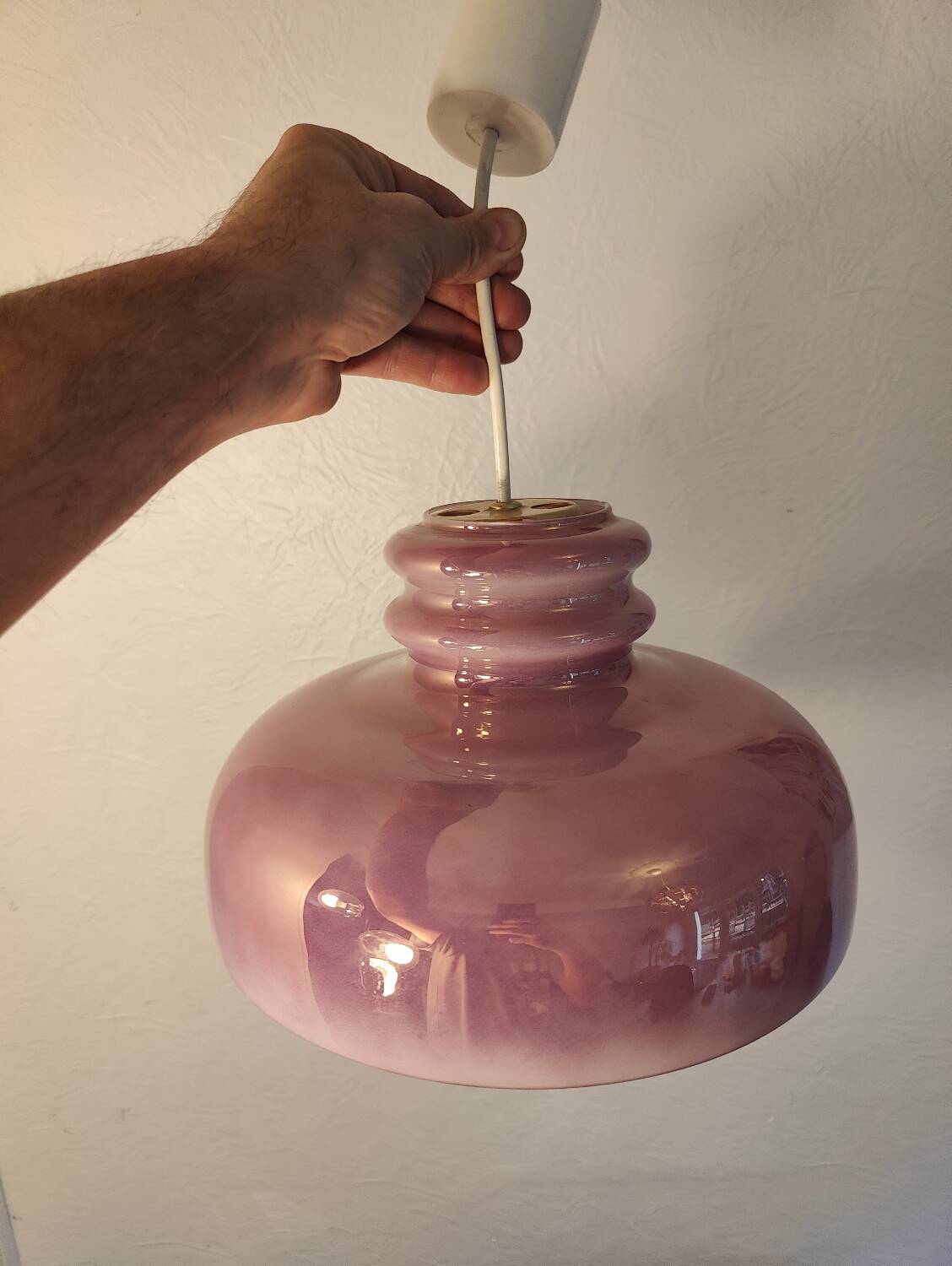Purple and white opaline pendant light from the 60s/70s.