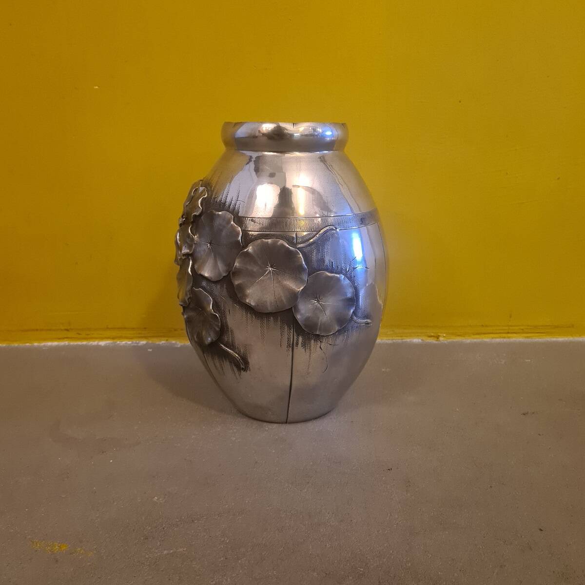 French Art Deco Pewter Vase By Lucien Houzeaux from the 1920s.