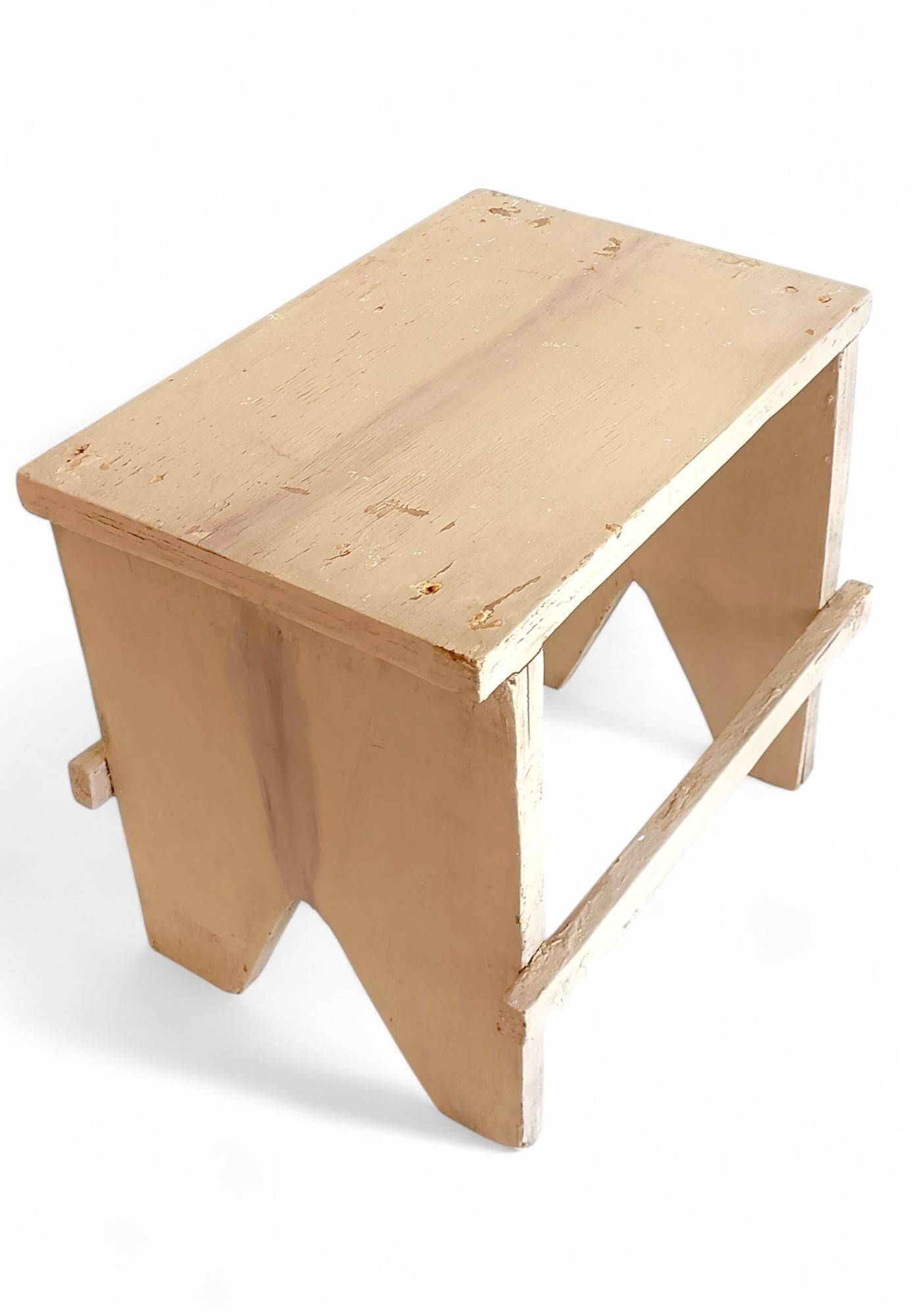 Rustic Spanish Milking Stool, Handcrafted Wood, Original Patina, 1940s