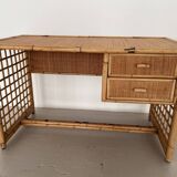 Italian Bamboo and Rattan Desk or Vanity with two Drawers, 1970s