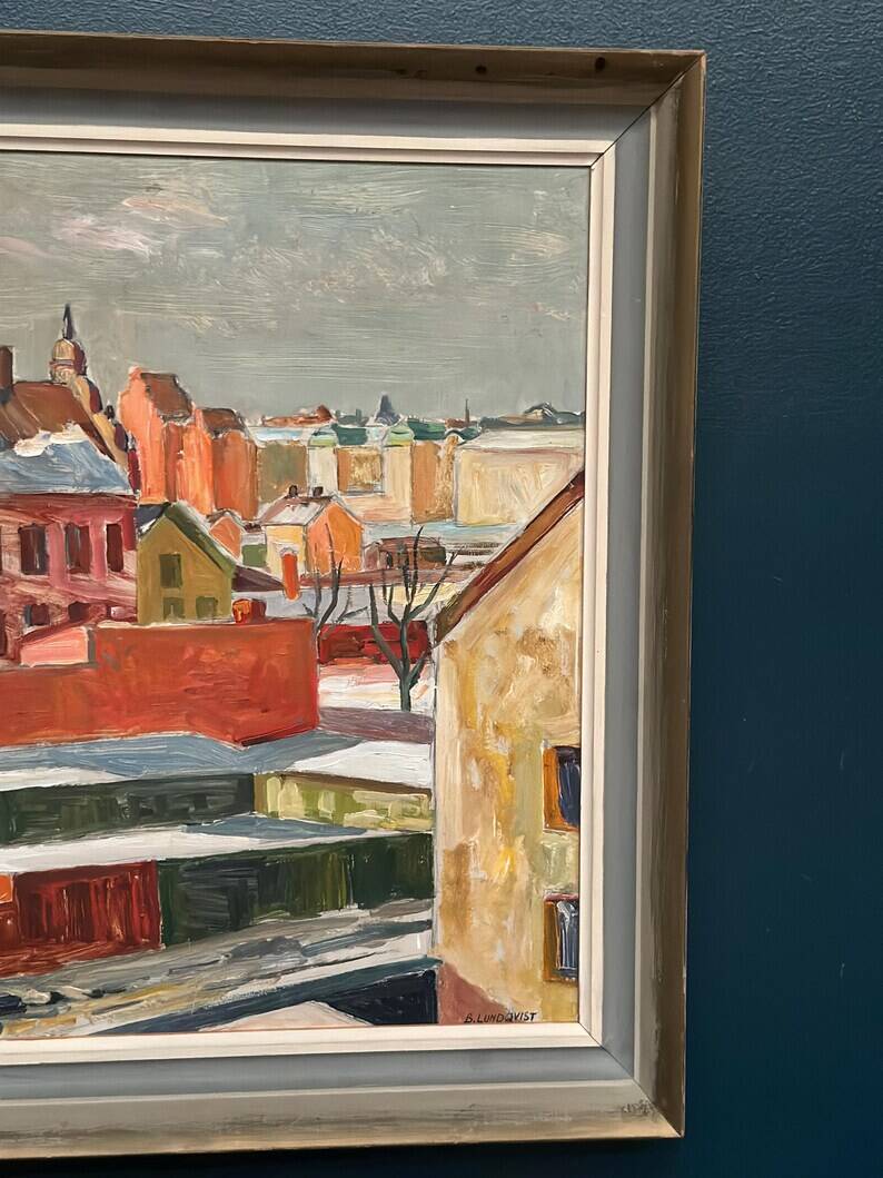 Swedish Oil on Panel“Landscape” by Bertil Lundqvist , Vintage & Framed