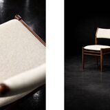 Vintage Mid-Century Modern Danish Teak & Beige Fabric Chairs, Set of 4