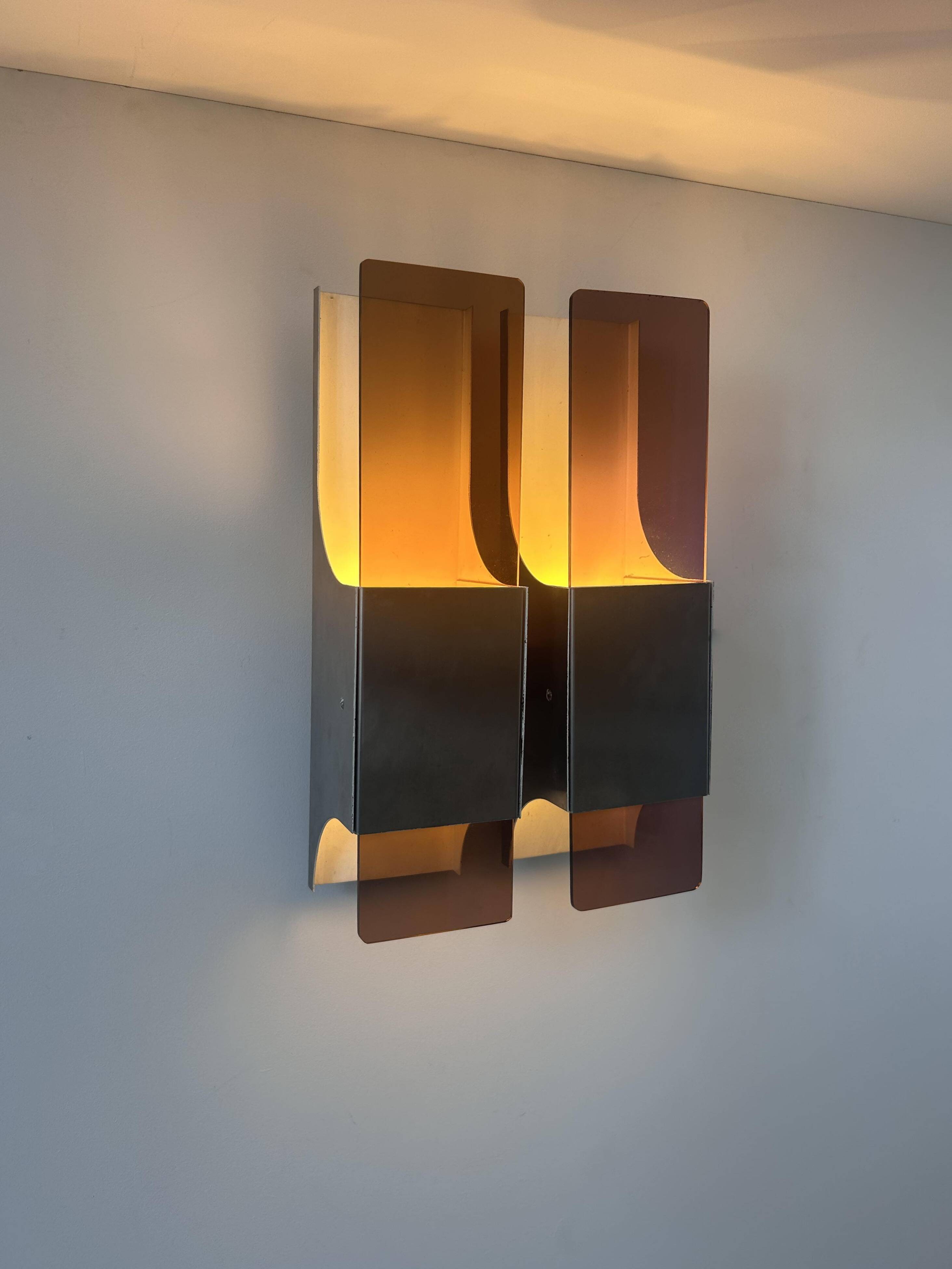 Vintage double wall lamp in metal and perspex, France 1970s