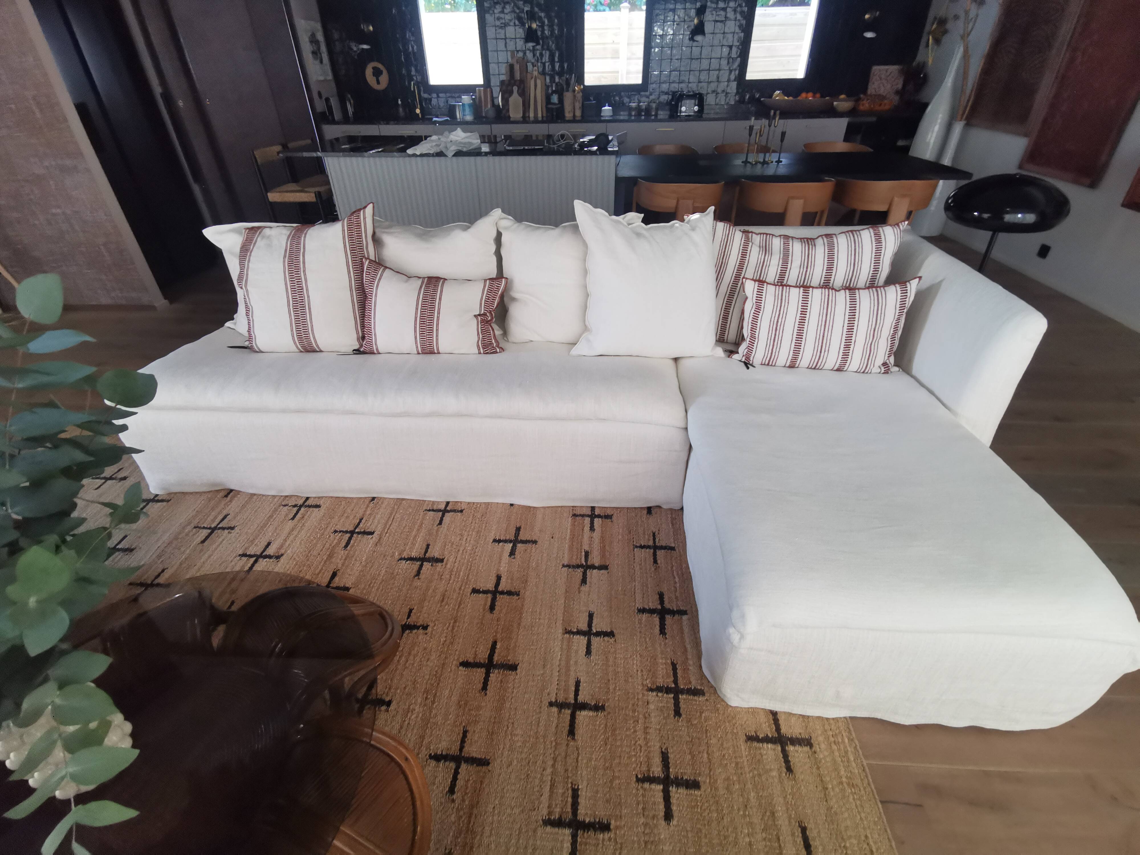 Sofa + daybed in linen canvas and removable jute Holiday home