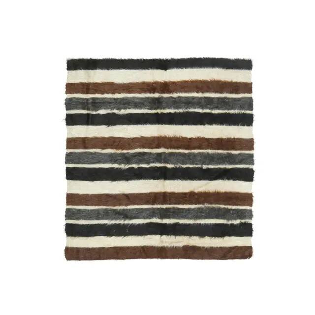 Vintage Turkish Hand-Knotted Wool Cotton Beige Kilim Area Rug 127x140