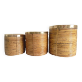 Mid-Century Organic Modern Large Pencil Reed / Rattan Planter with Brass Rim