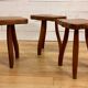 Brutalist tripod stools in solid elm, France 1960