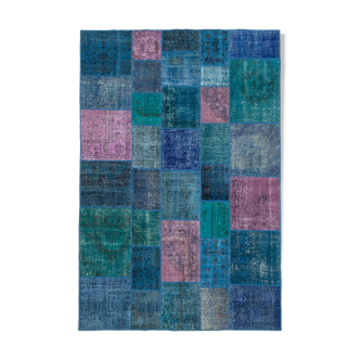 Tapis oriental à la main 203 cm x 300 cm patchwork bleu