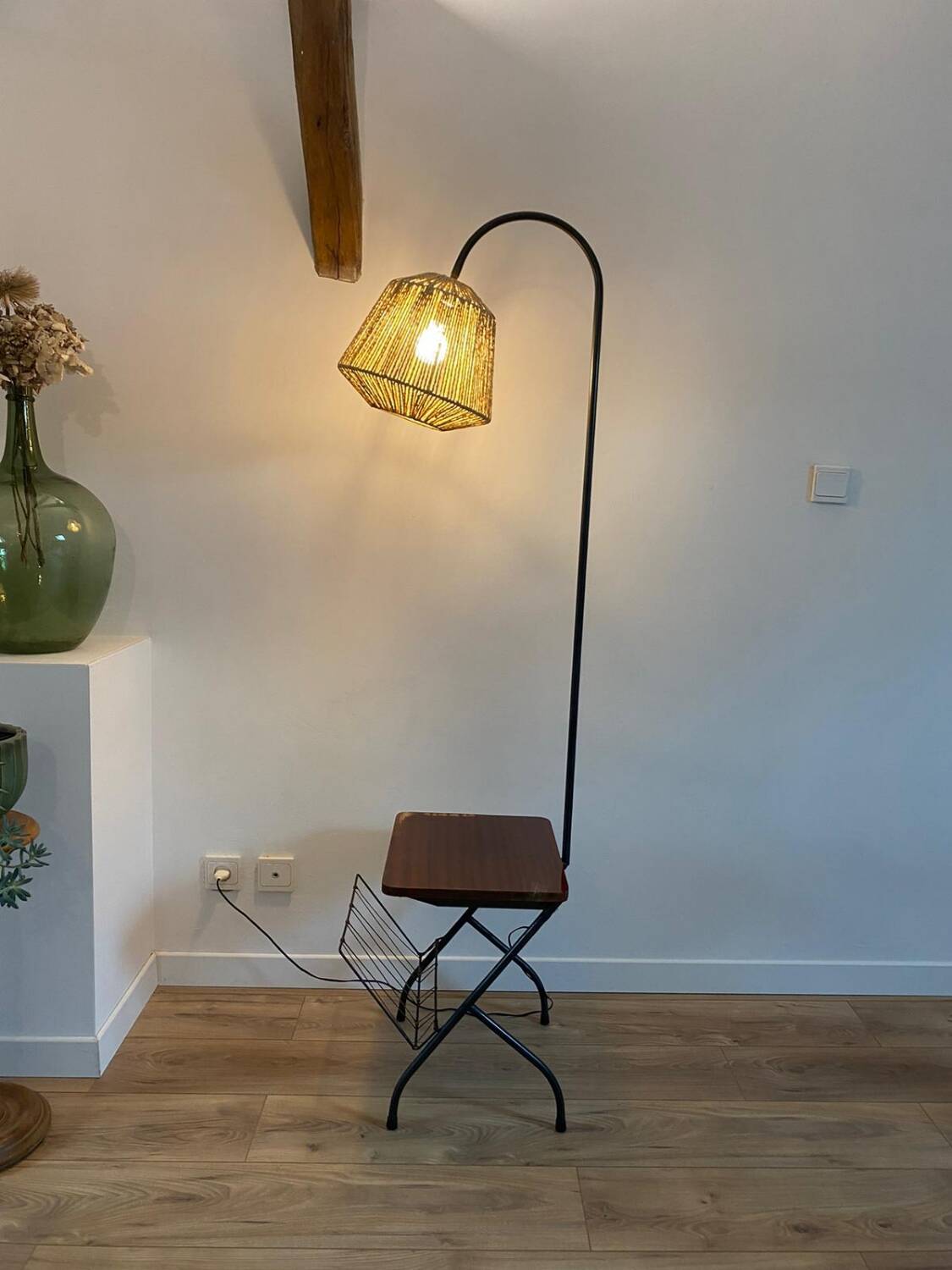 Floor lamp with magazine rack and shelf 50's