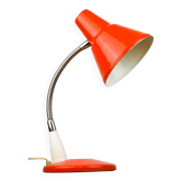 Lampe de bureau réglable en métal peint orange et bras spiral chromé, années 1970