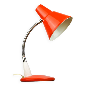 Adjustable Desk Lamp in Orange Painted Metal and Chrome-Plated Spiral Arm, 1970s