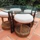 Vintage 1970s rope & rattan coffee table and 4 stools