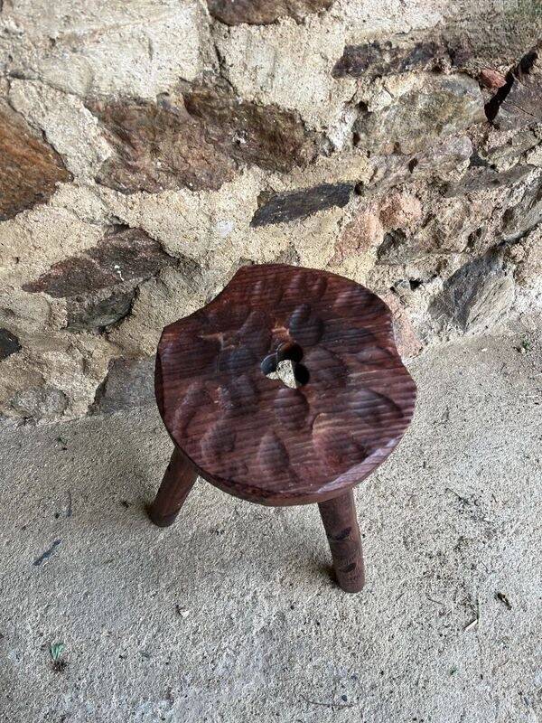 Vintage wooden stool with three legs Cottage Farm Stool
