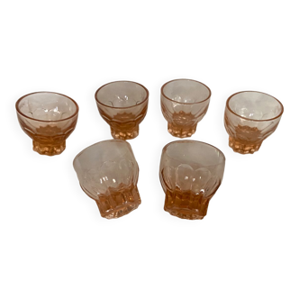 6 small glasses vintage pink Arcoroc