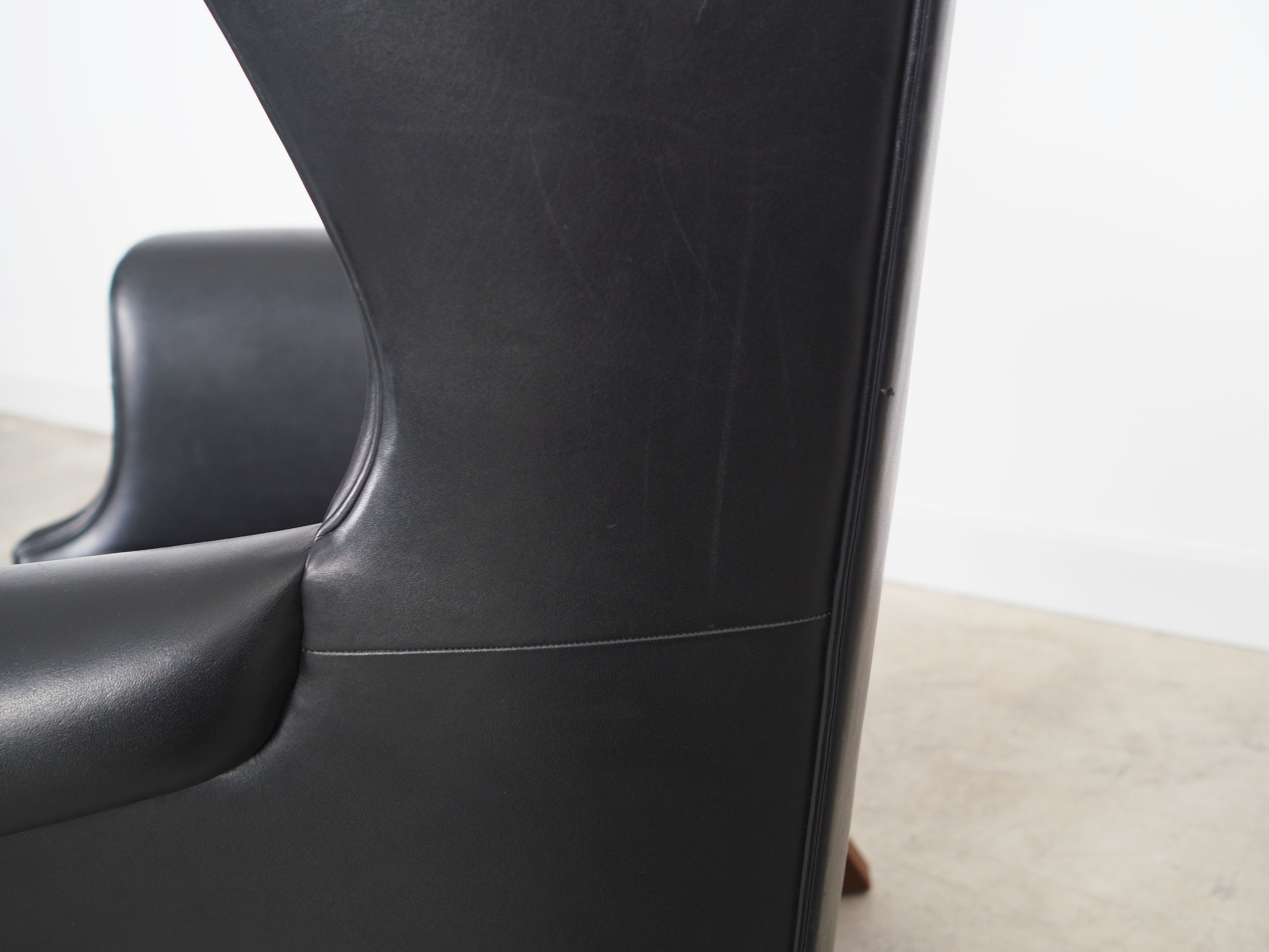 Black leather armchair, Danish design, 1970s, production: Denmark