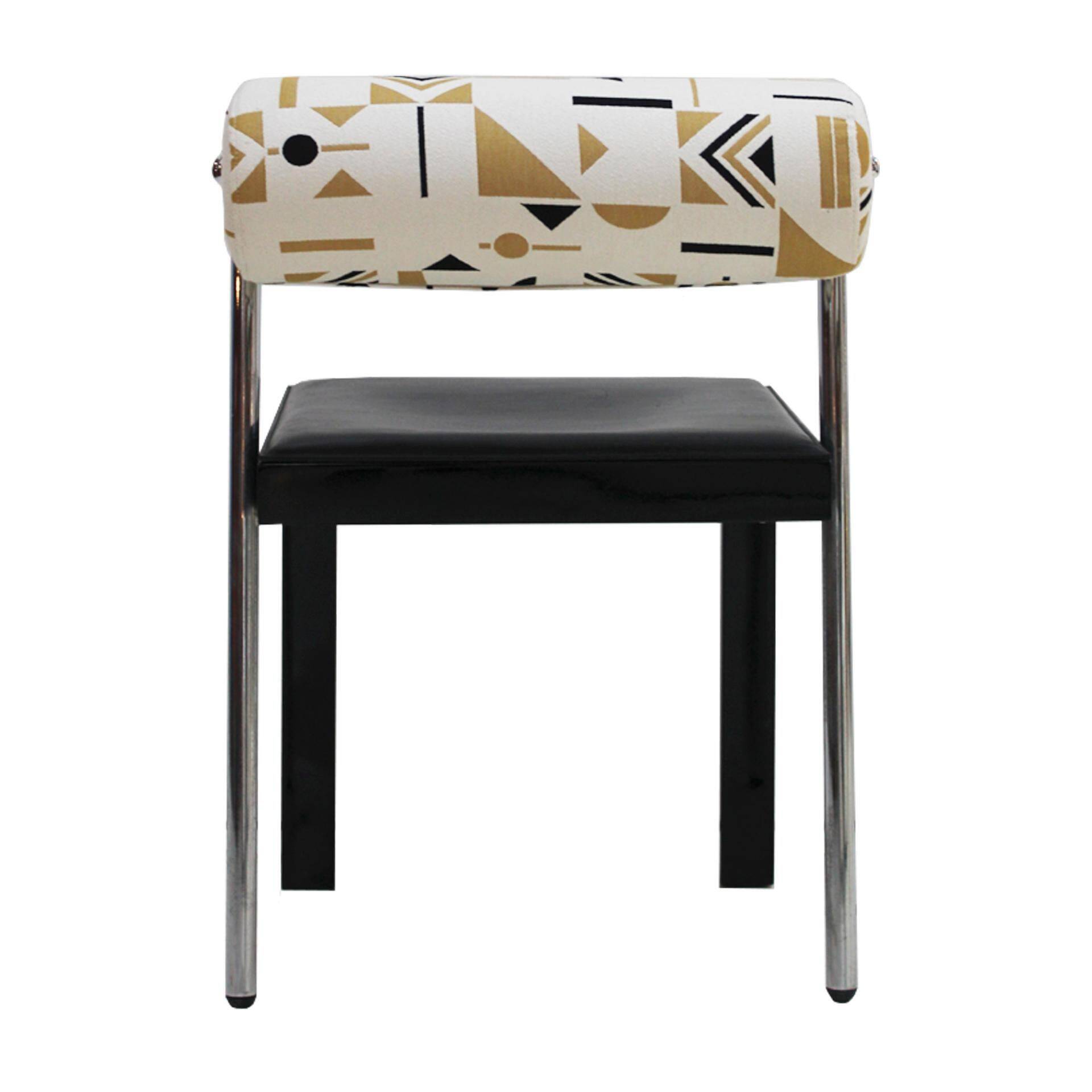 Set of Four Italian Chairs Edited by Saporiti. Jacquard Back and Leather Seat