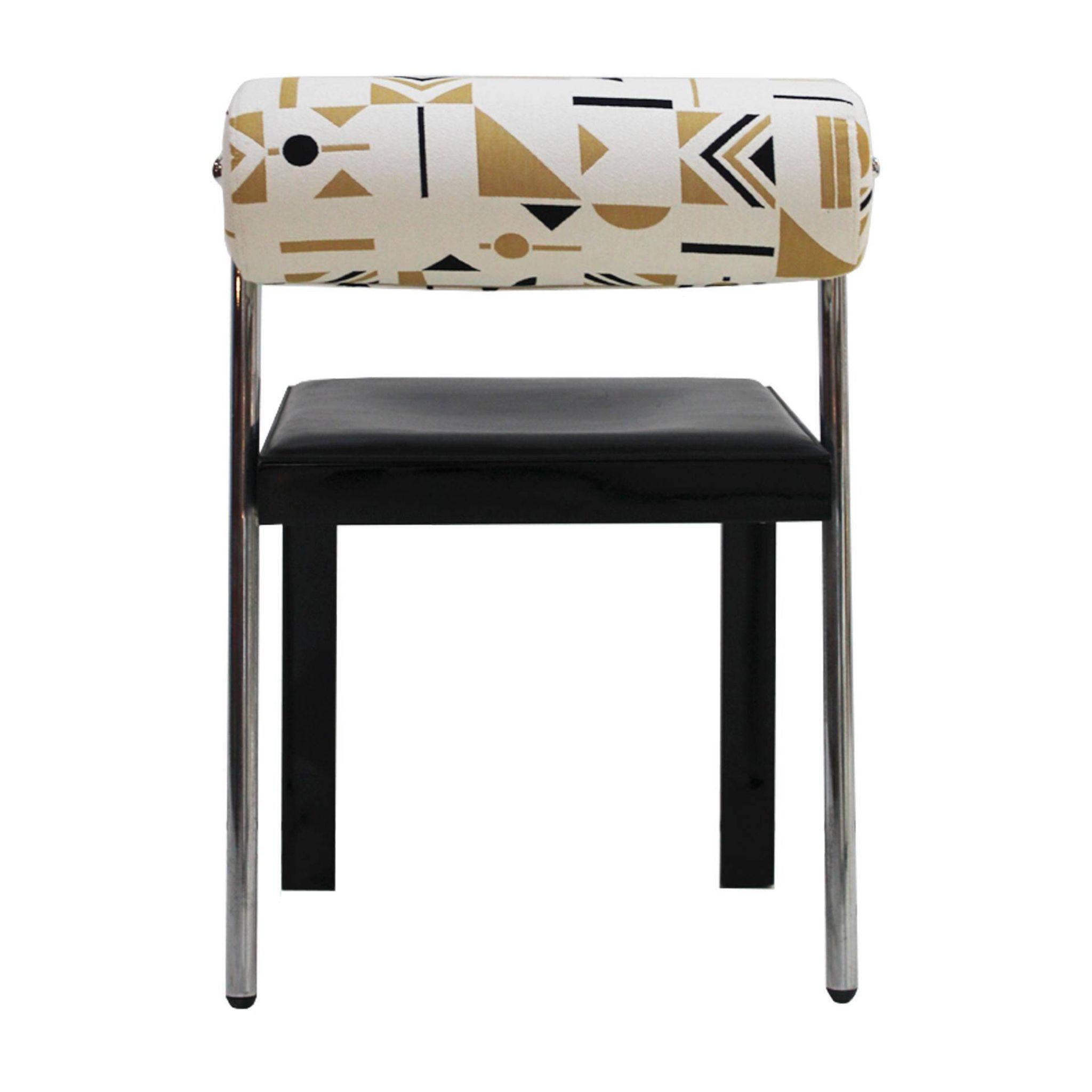 Set of Four Italian Chairs Edited by Saporiti. Jacquard Back and Leather Seat