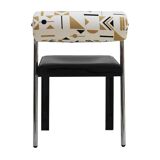 Set of Four Italian Chairs Edited by Saporiti. Jacquard Back and Leather Seat