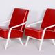 Mid-Century Red Leather and Beech Armchairs, Czechia, 1950s, Set of 2