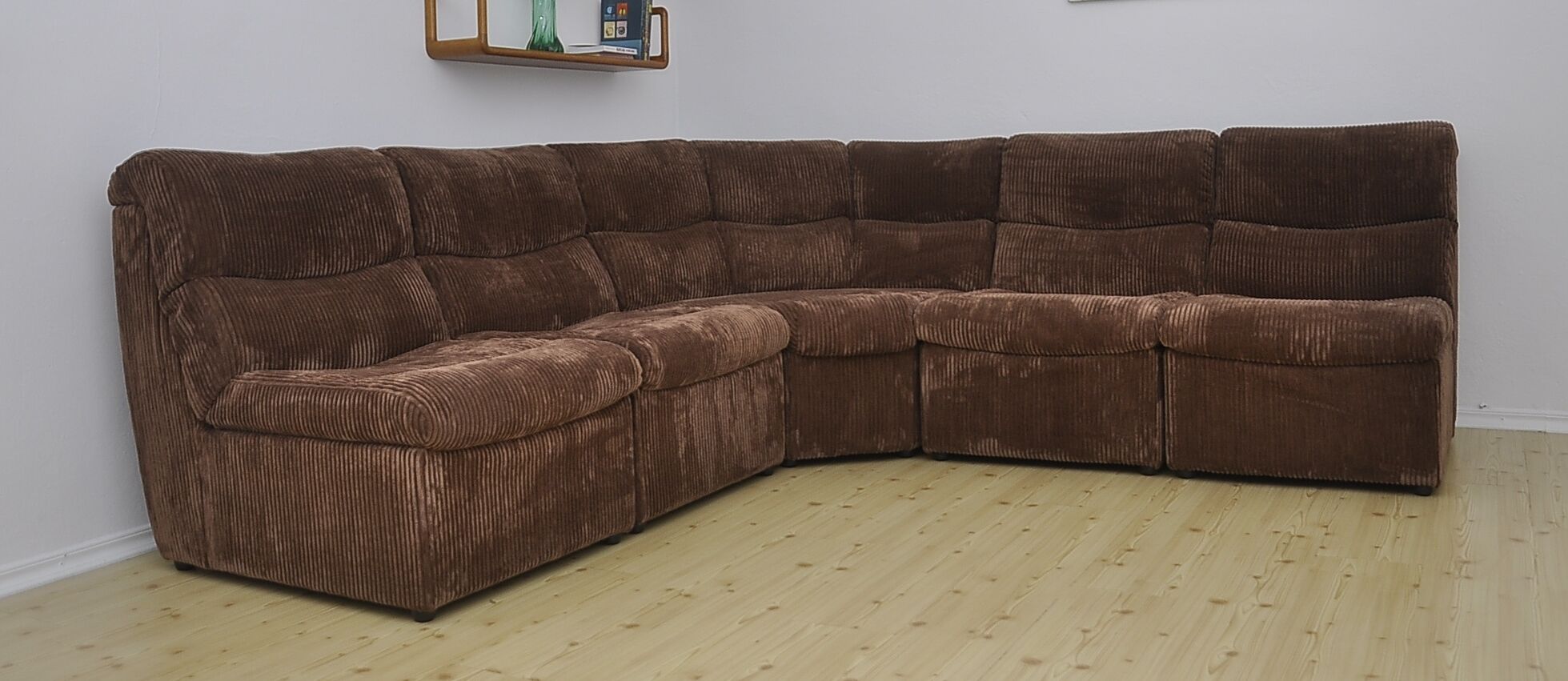 Brown corduroy modular sofa, 70s