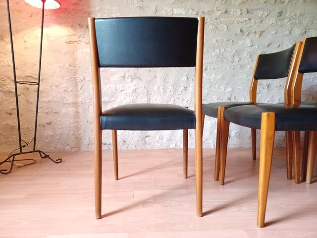 6 chaises scandinave teck et skaï vintage 1960