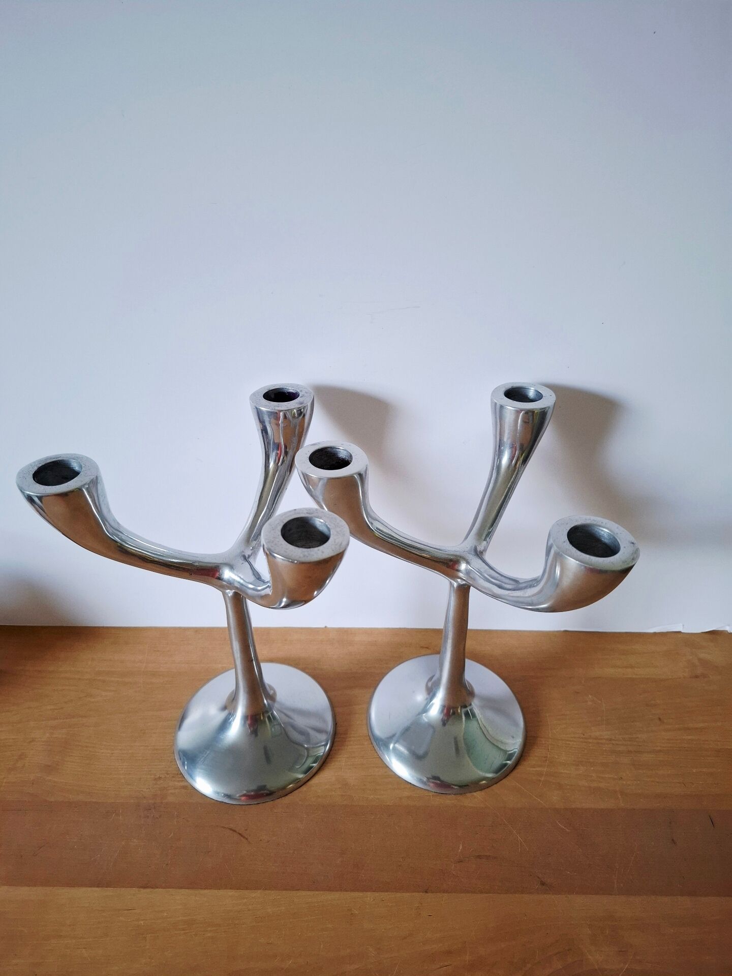 Vintage aluminium candlestick duo