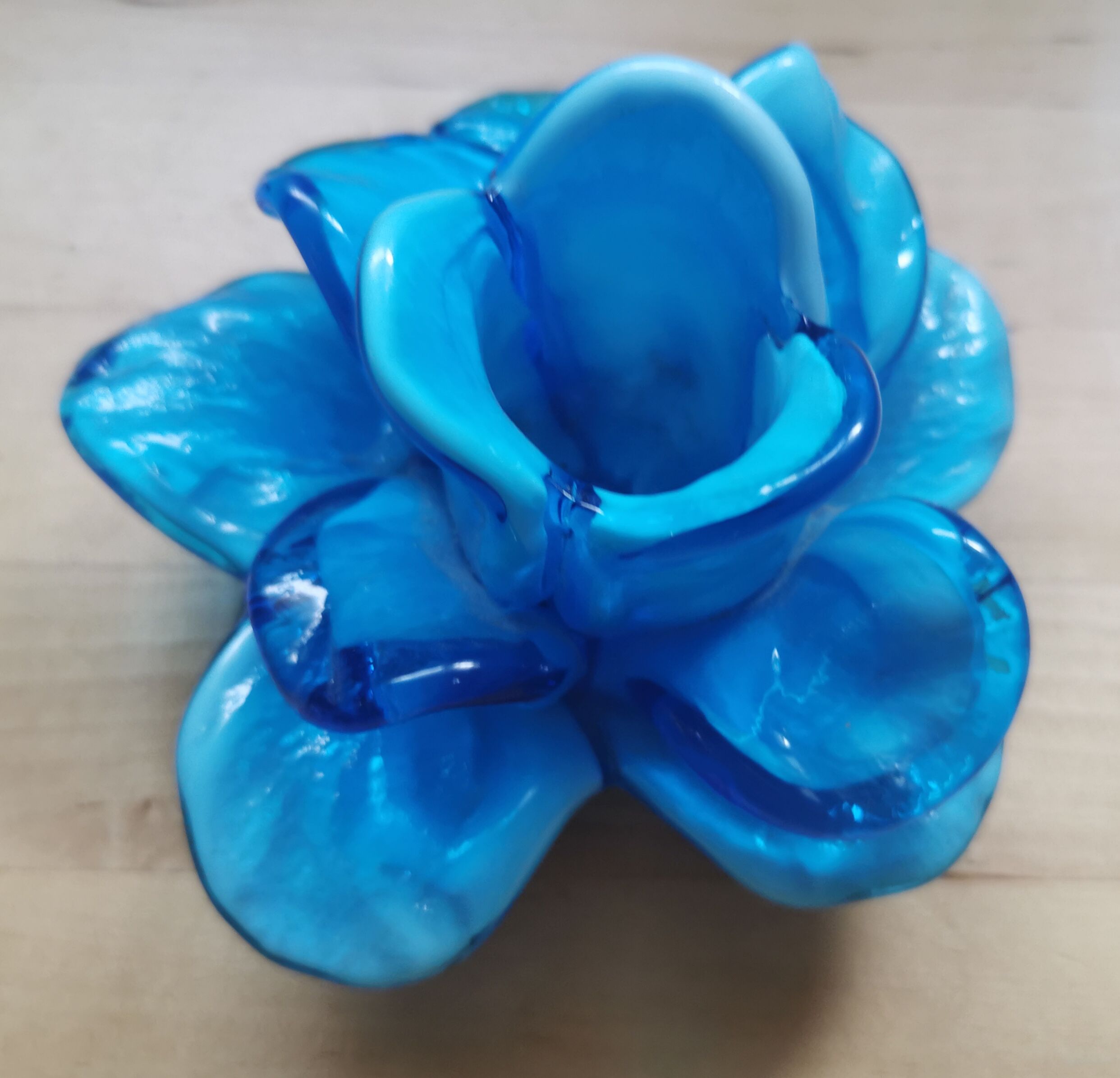 Murano blue blue blown glass flower candlestick