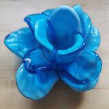 Murano blue blue blown glass flower candlestick