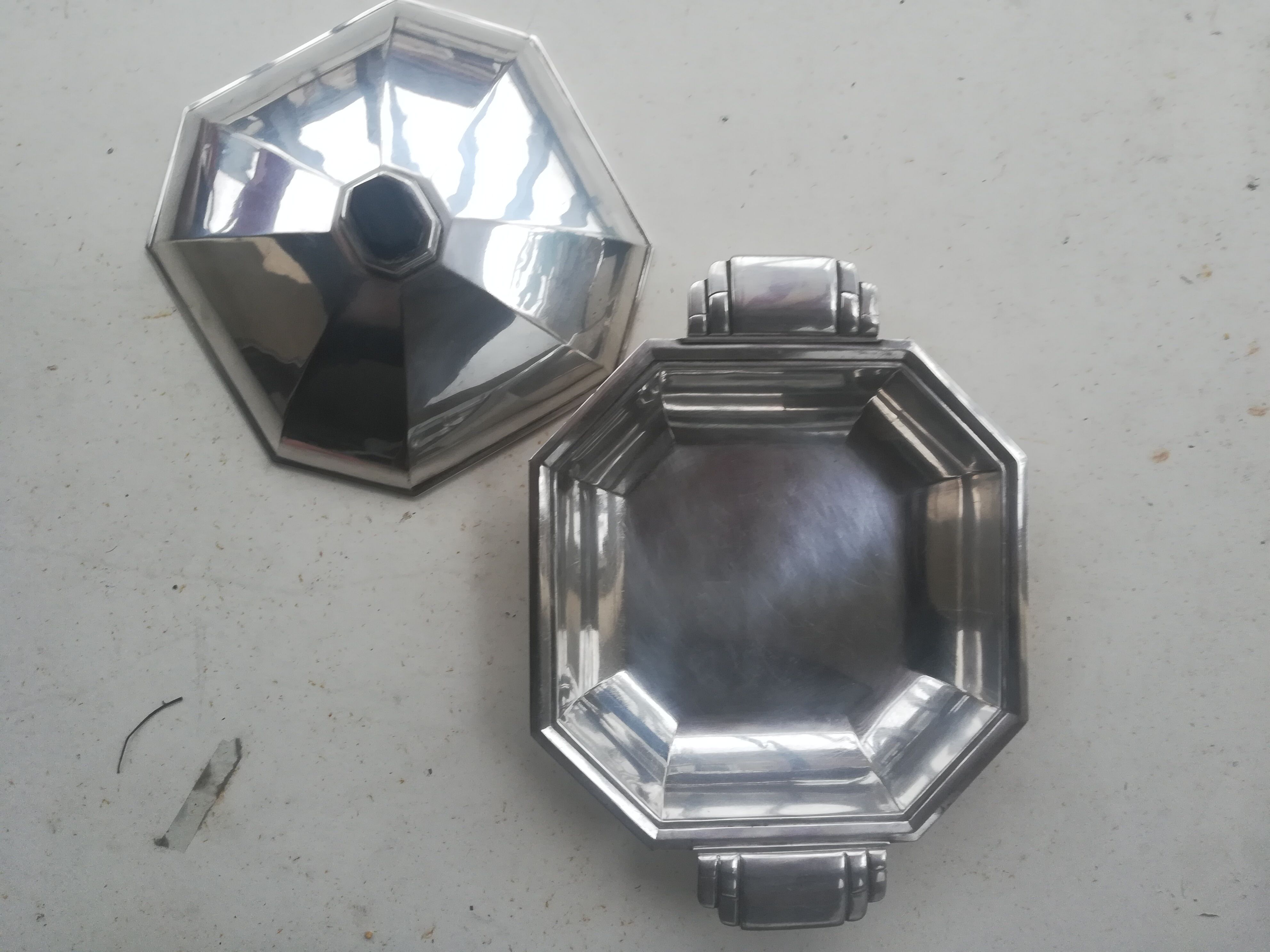 art deco metal silver vases