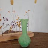 Green vase with high neck made of glass paste