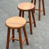 Set of 3 vintage pine stools from the 60s
