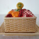 Old sweet jar / fruit basket, square shape, in Sarreguemines ceramic.