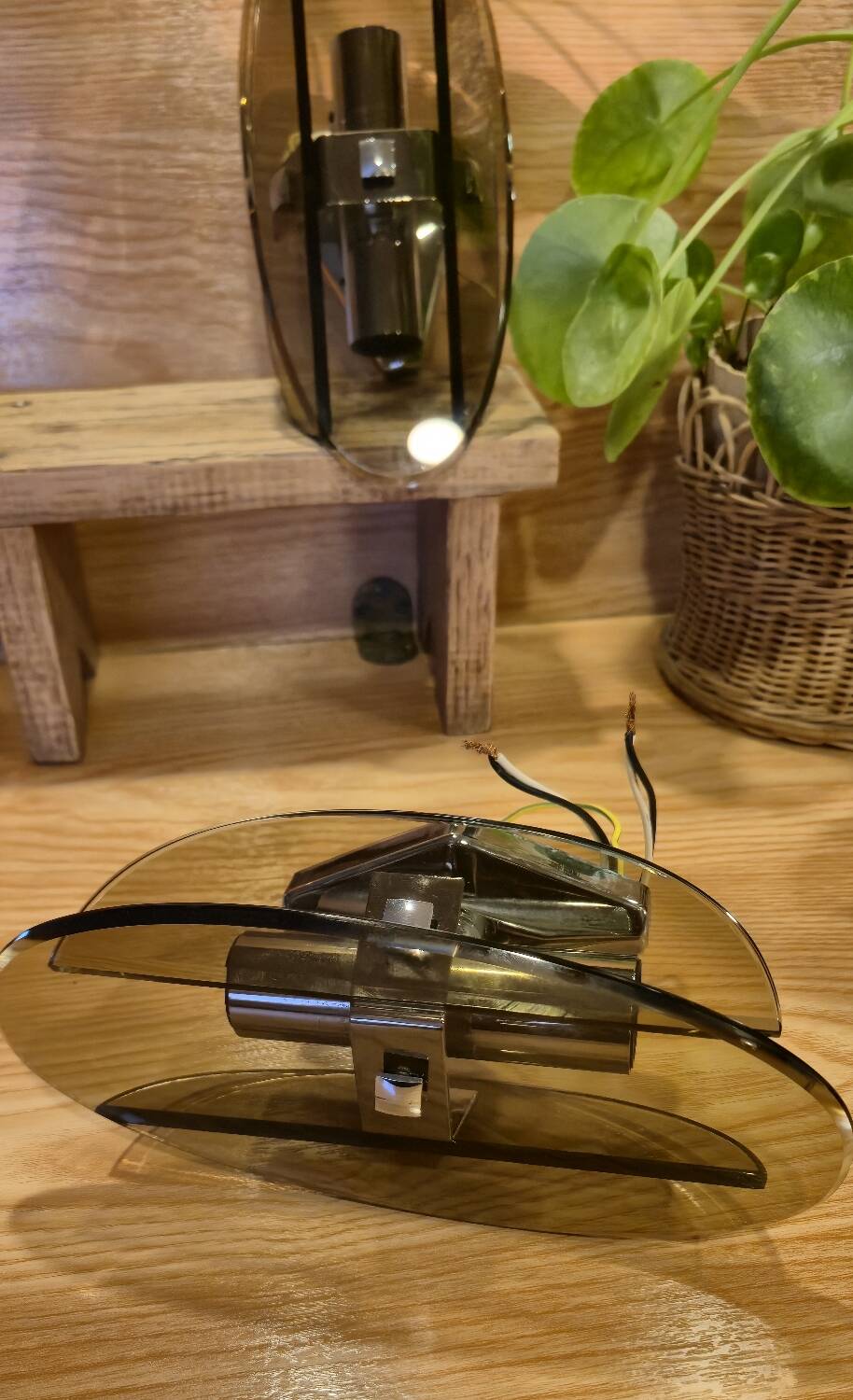 Stunning smoked glass wall sconces from the 1970s.