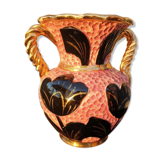 1950 Black and Yellow Pink Vallauris Vase