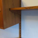 Modular 3-compartment teak wall shelving system with desk and lighting by Kai Kristiansen for FM, Denmark, 1960s