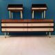 Dresser / chest of drawers and bedside tables - 1960s - faux leather brass