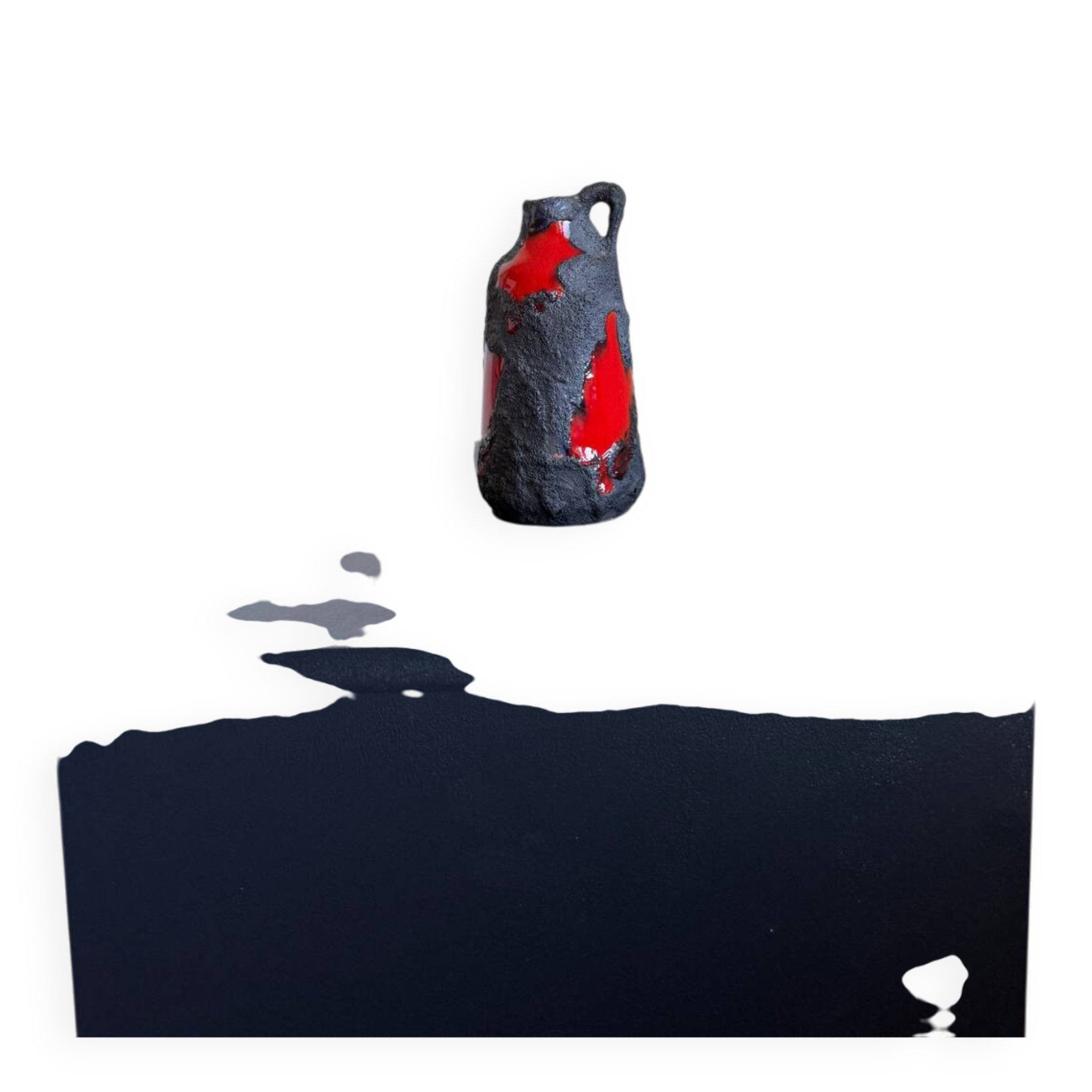 Vintage Mid Century Modern Fat Lava West German Black and Red Glazed V