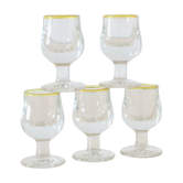 Set of 5 liquor glasses, foot glass, Vintage, Bistrot, glass, French, antique