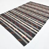 7x10 Black & Cream Large Vintage Kilim Rug, 204x300Cm