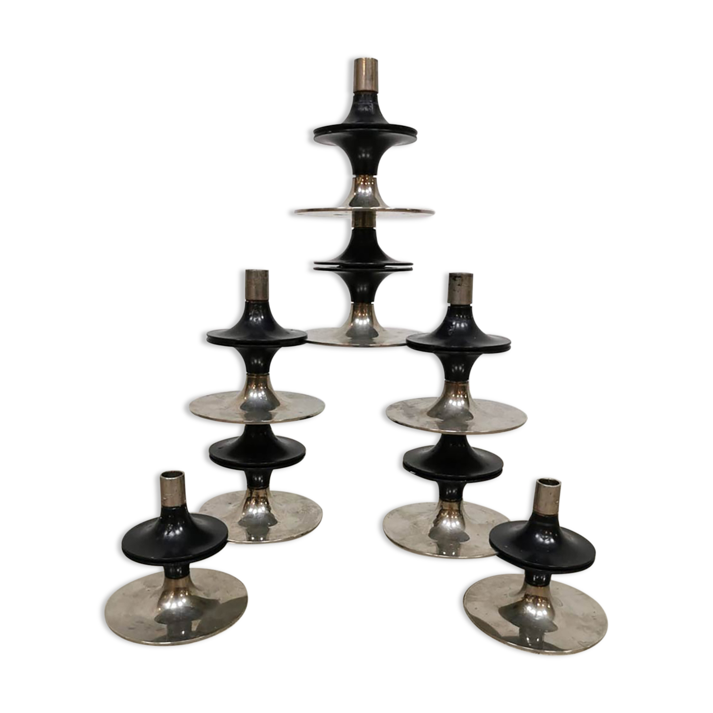 Midcentury stackable chrome candle holders Fritz Nagel