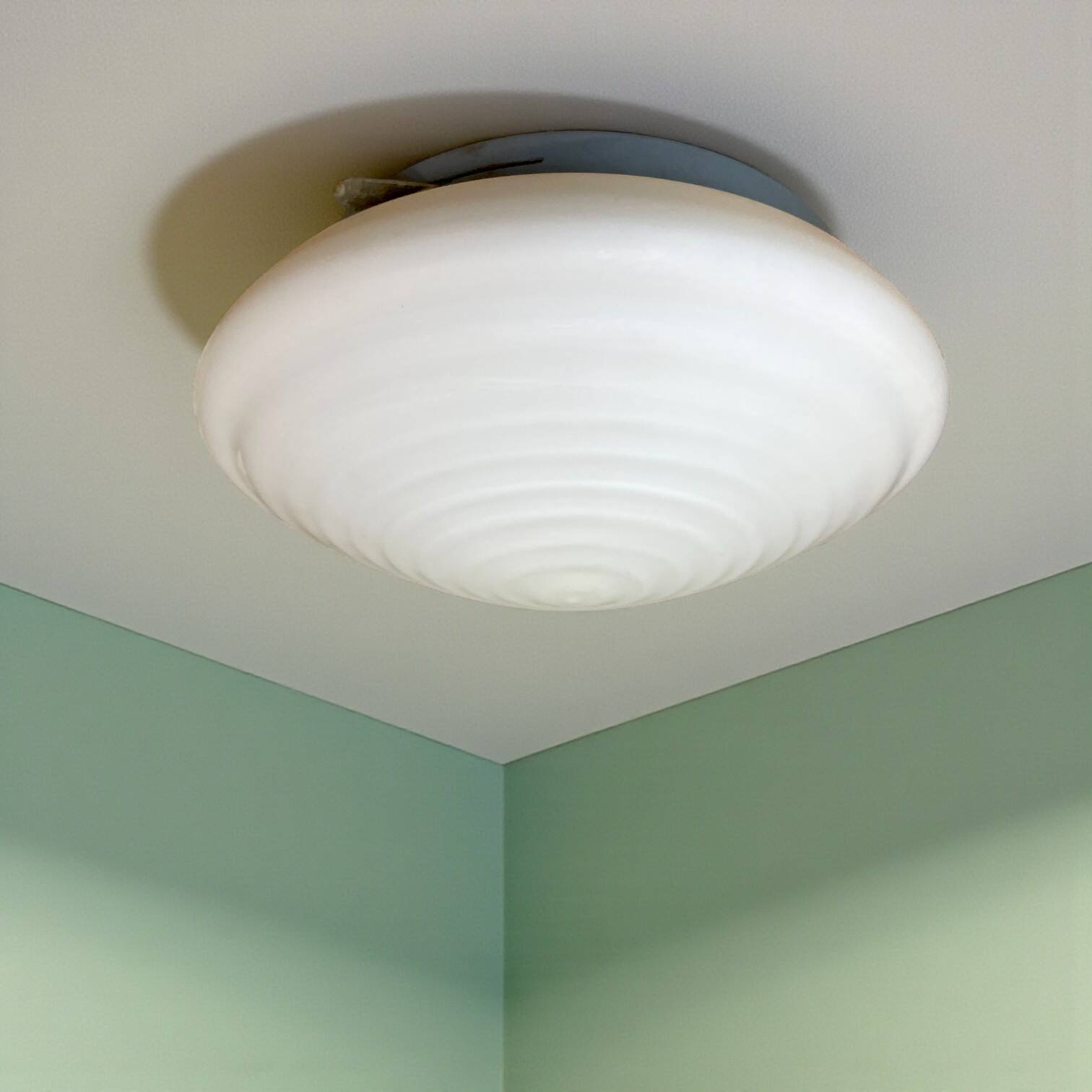 Art Deco White Glass Round Ceiling or Wall lamp