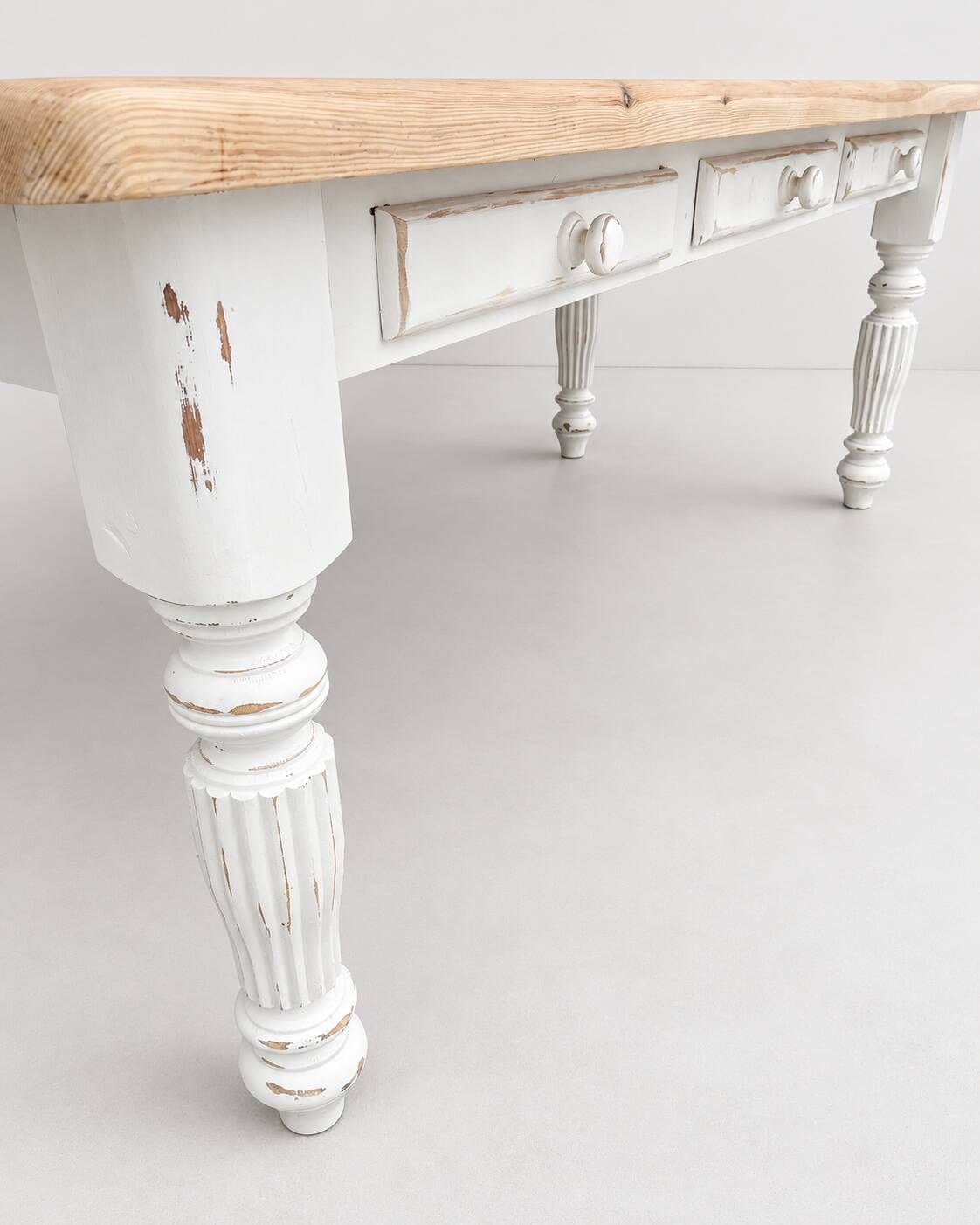 Large Vintage Farmhouse Dining Table with Drawers – Rustic Solid Wood