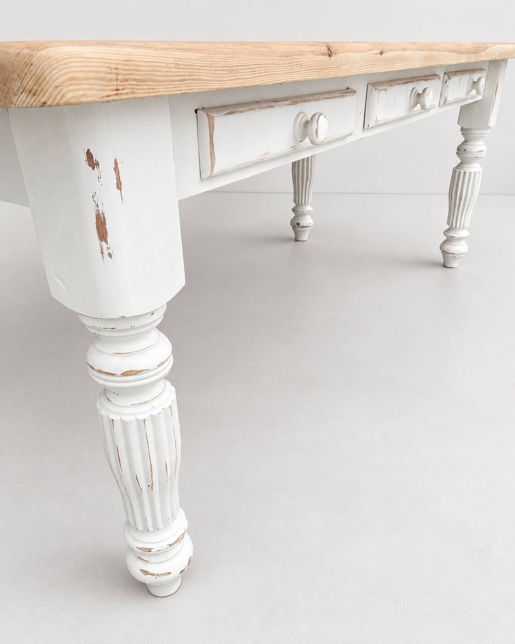 Large Vintage Farmhouse Dining Table with Drawers – Rustic Solid Wood