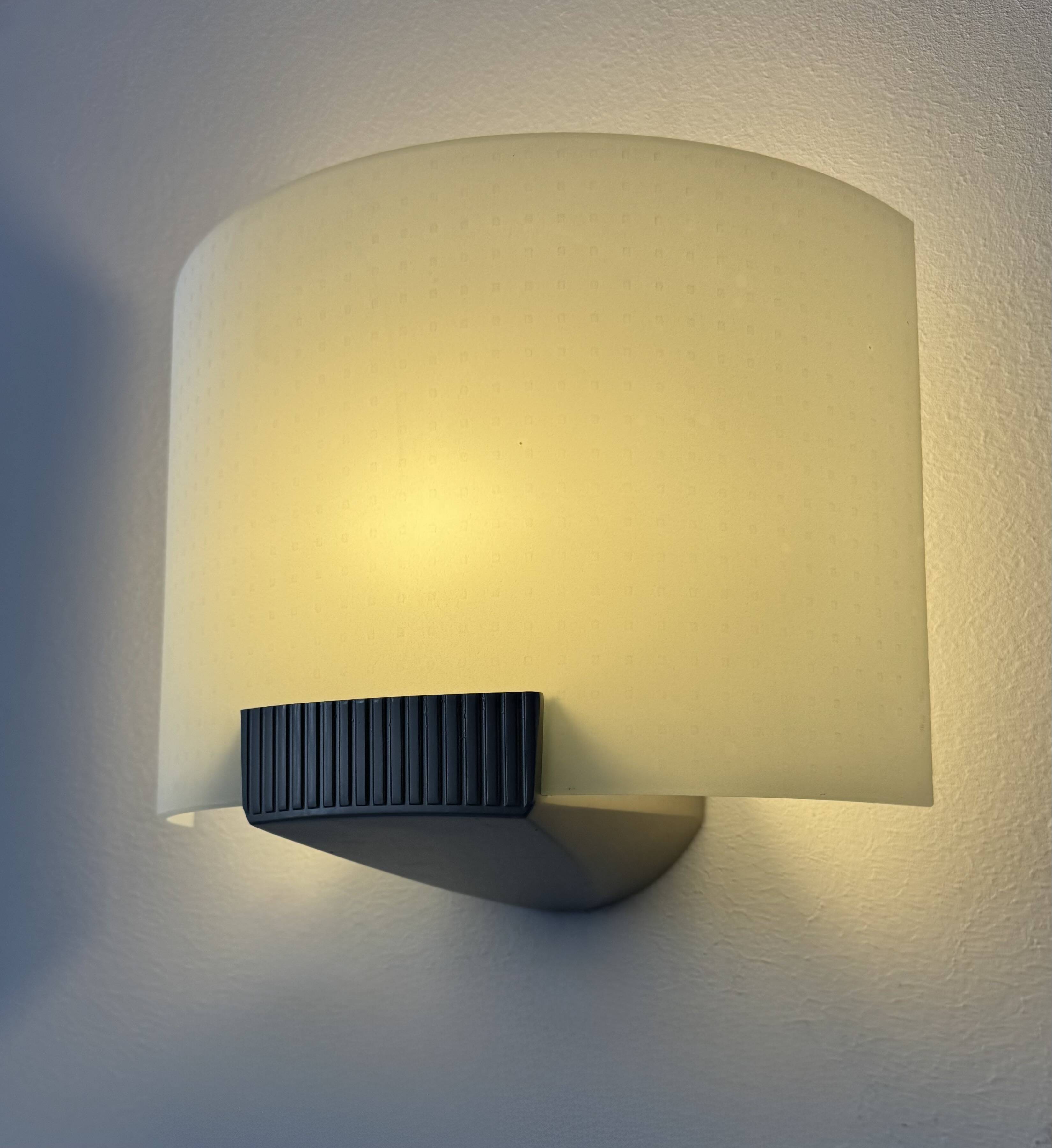 Pair of vintage wall lights, metal and frosted glass, France, 1970