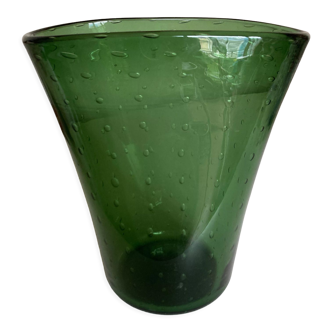 Vase en verre soufflé bulles d'Empoli 1960