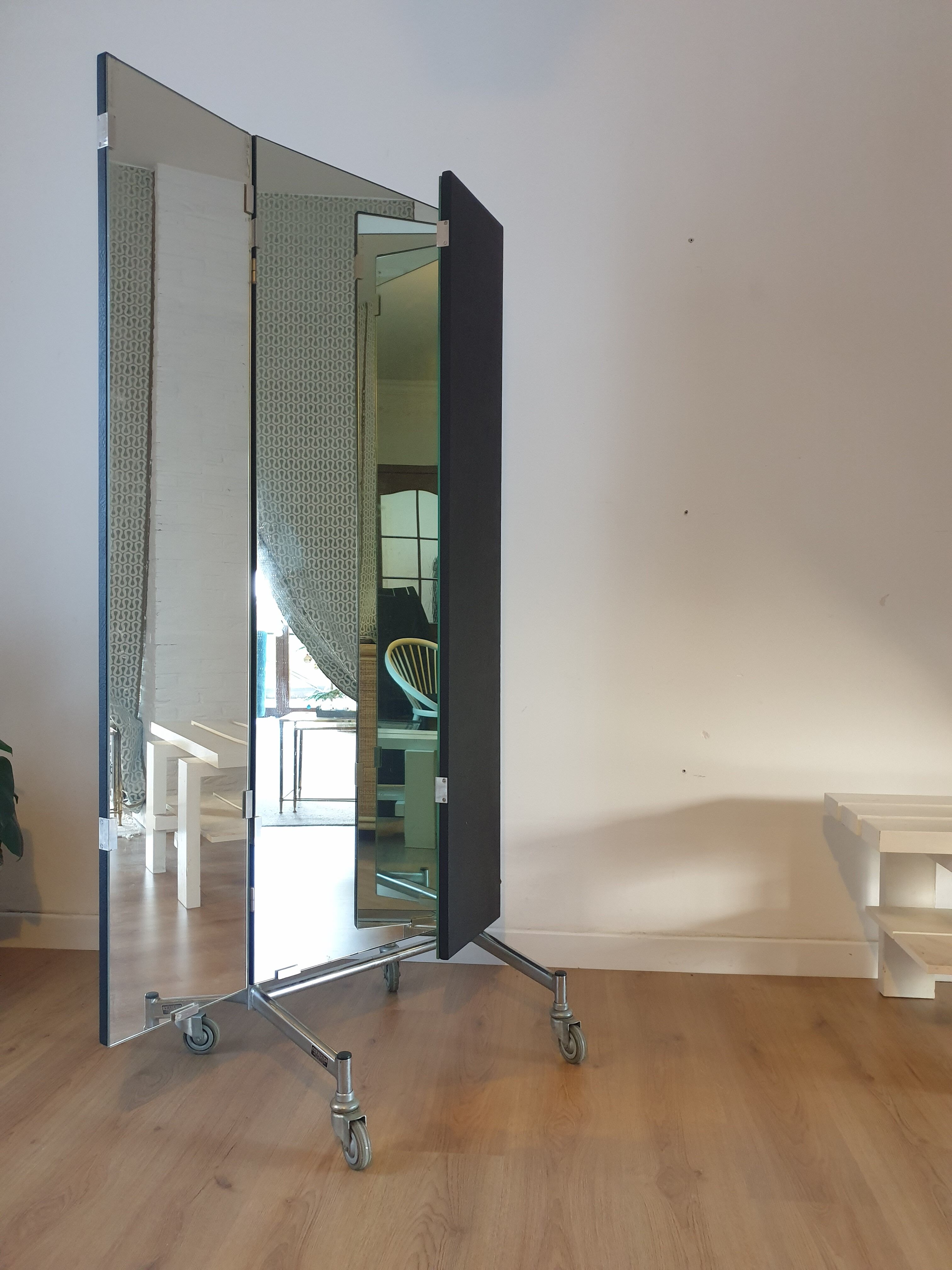 XL triptych mirror on wheels
