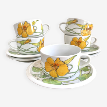 Tasses et soucoupes fleurs design Ikea années 80