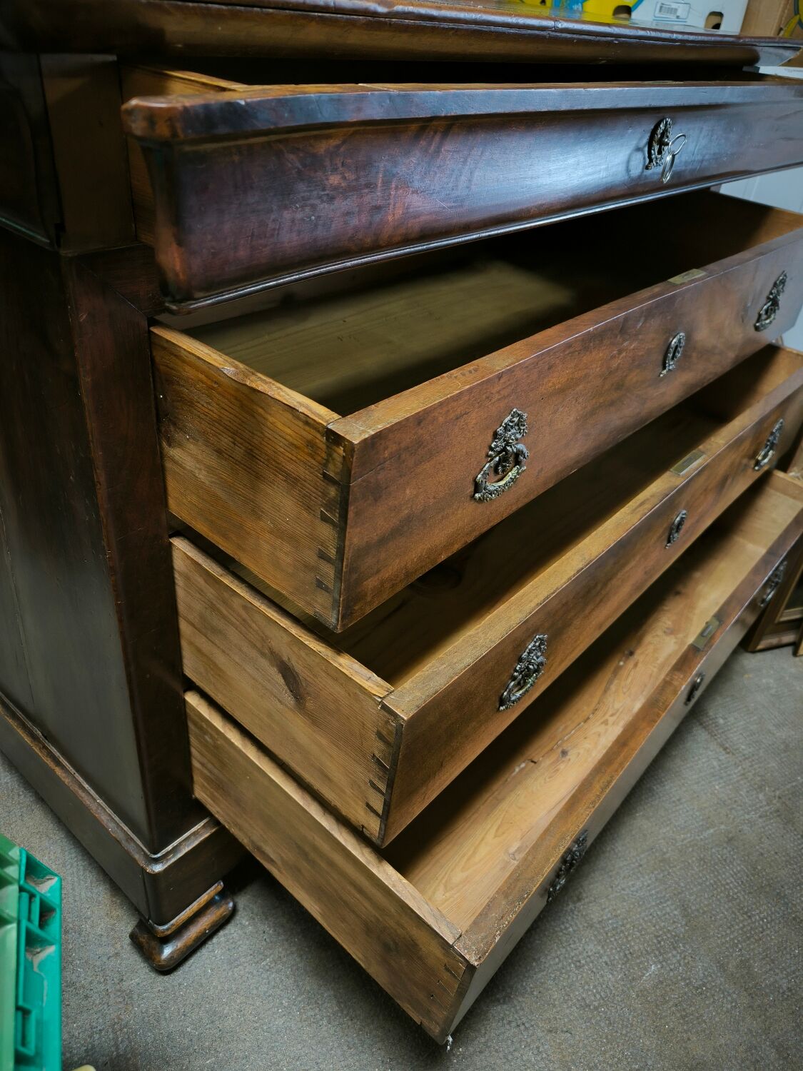 Louis Philippe period chest of drawers in solid walnut